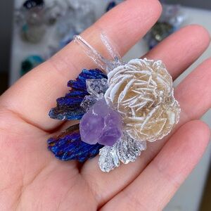 Amethyst & Desert Rose Floral Statement Ring - Purple, Tan, Silver Accents